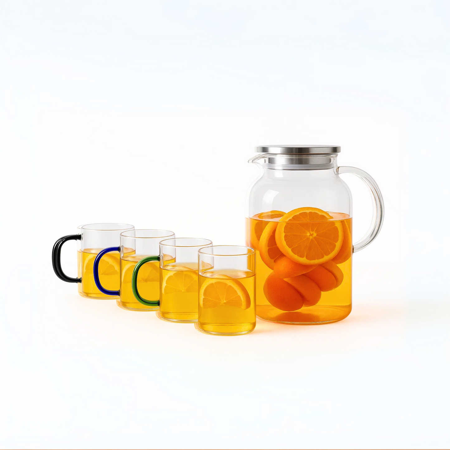 glass pitcher set — pot + 4 cups
